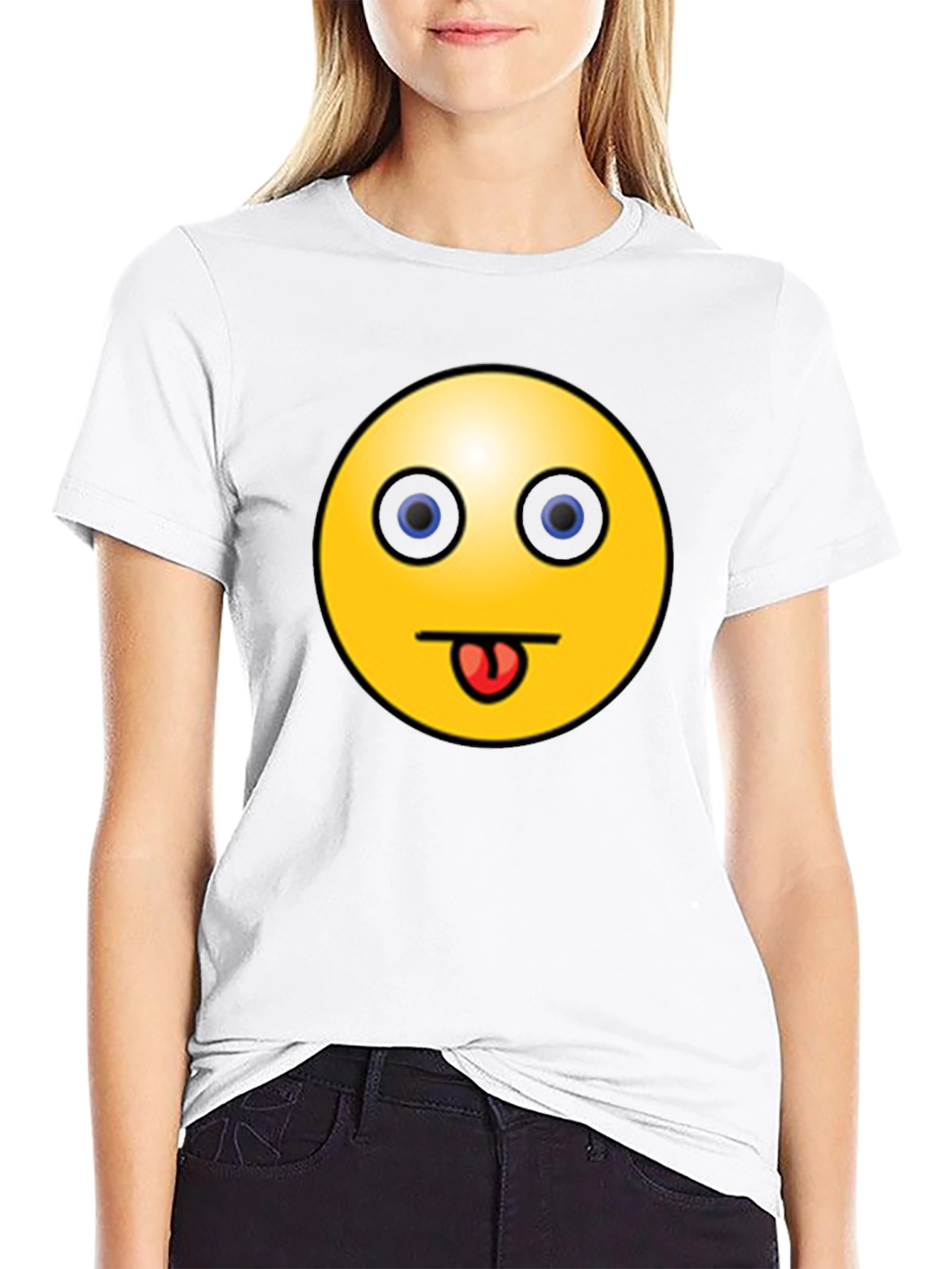 Funny Emoji Graphic Black T-Shirt - Tongue Out Smiley