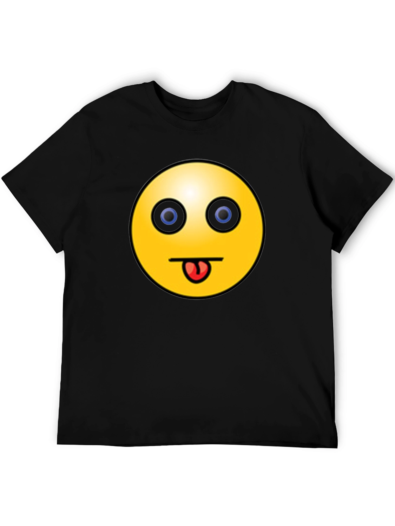 Funny Emoji Graphic Black T-Shirt - Tongue Out Smiley
