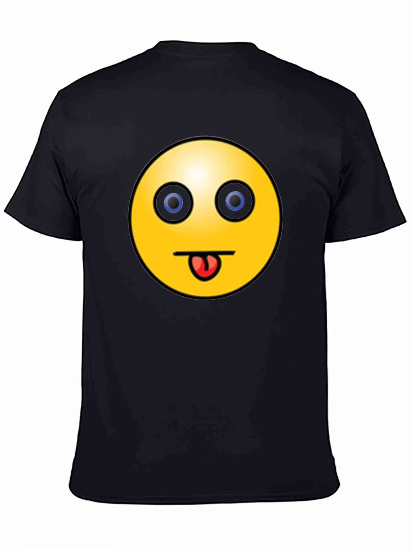 Funny Emoji Graphic Black T-Shirt - Tongue Out Smiley