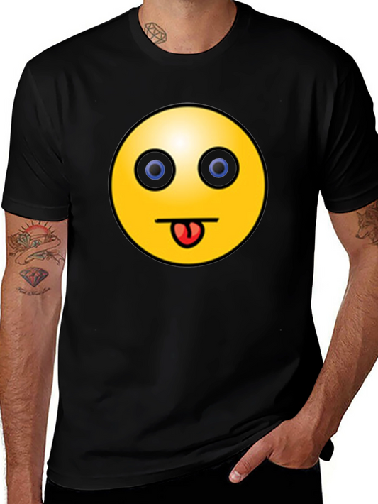 Funny Emoji Graphic Black T-Shirt - Tongue Out Smiley