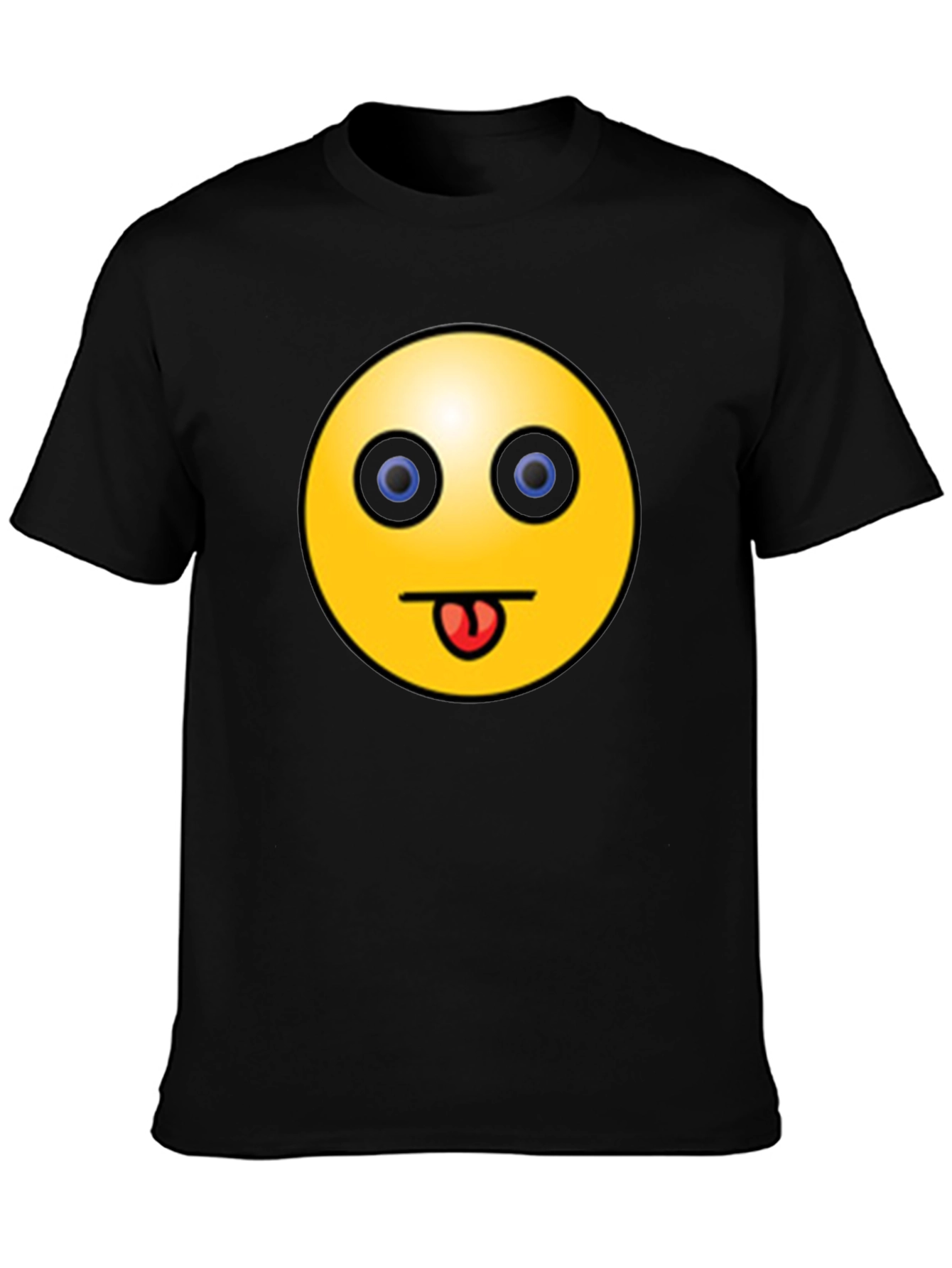 Funny Emoji Graphic Black T-Shirt - Tongue Out Smiley