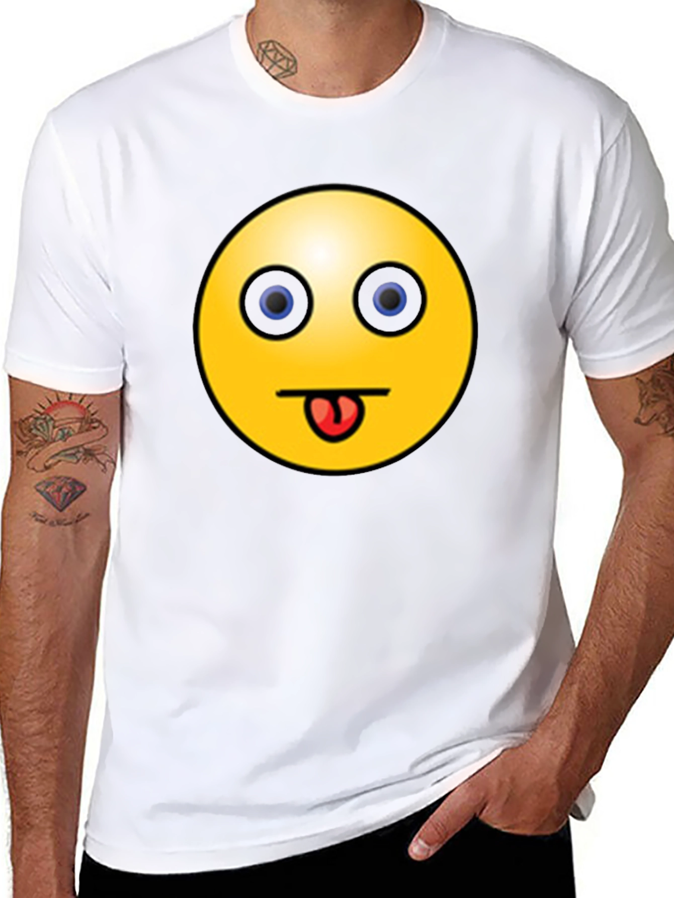 Funny Emoji Graphic Black T-Shirt - Tongue Out Smiley