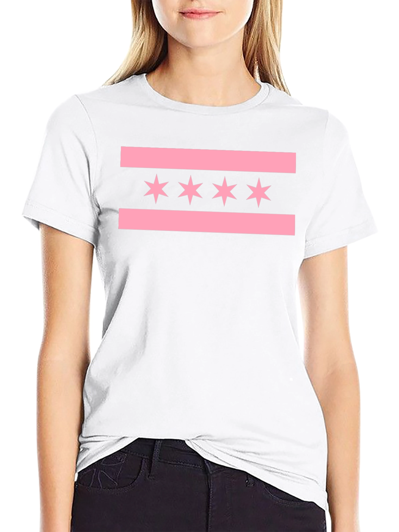Chicago Flag Inspired Graphic Tee - Black