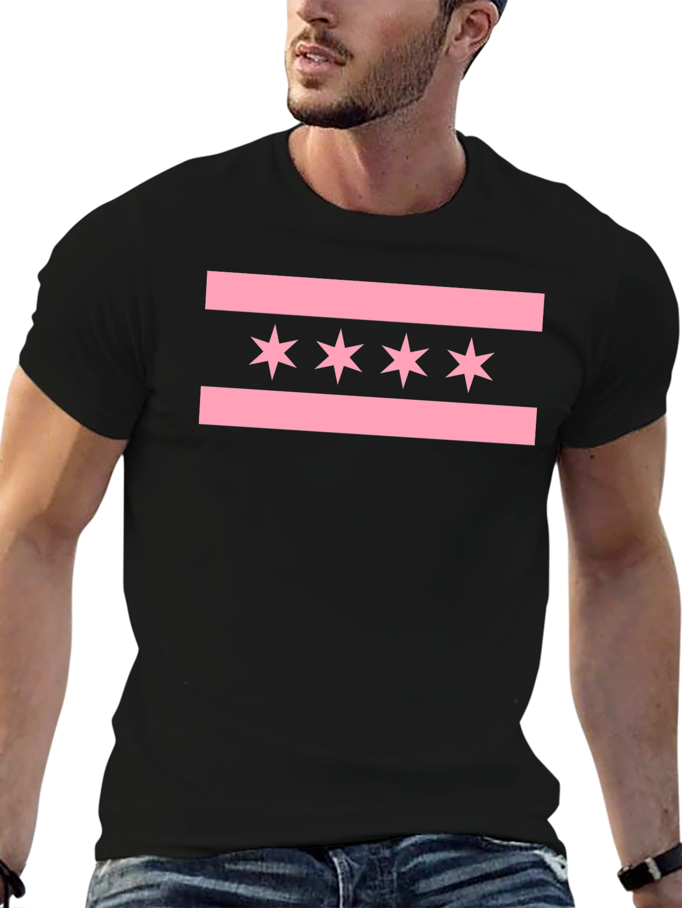 Chicago Flag Inspired Graphic Tee - Black