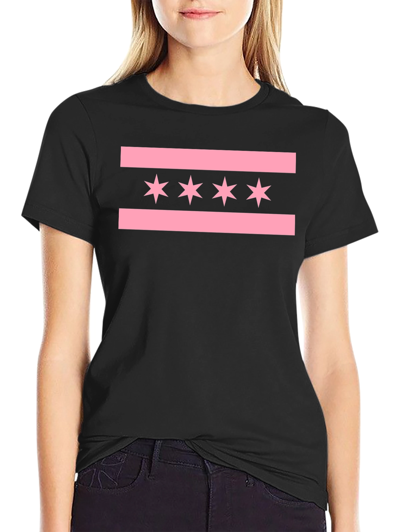 Chicago Flag Inspired Graphic Tee - Black