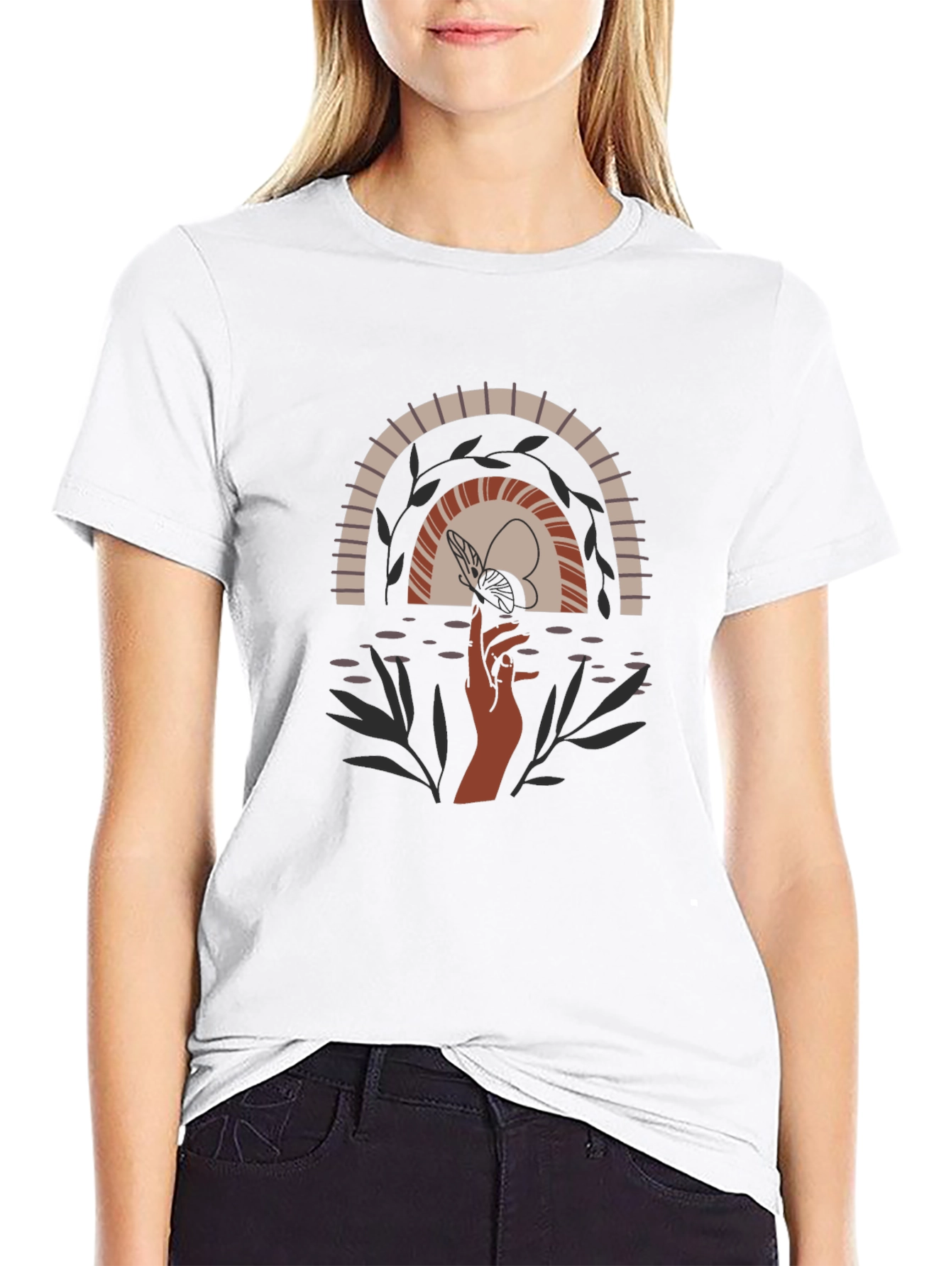 Boho Rainbow Hand Graphic Tee - Black