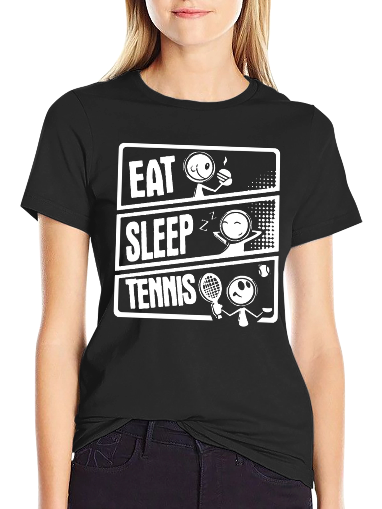 Eat Sleep Tennis Black Graphic T-Shirt