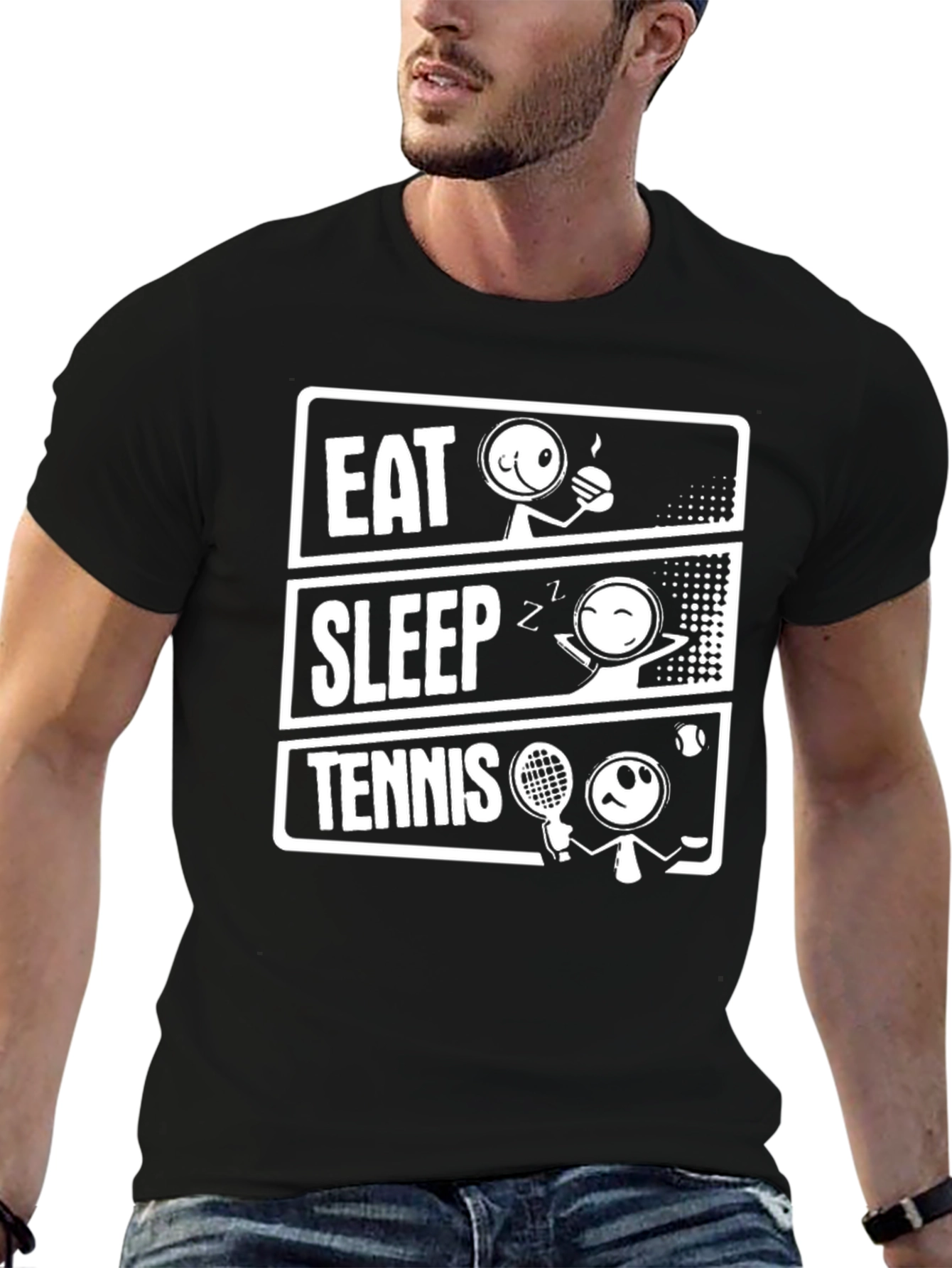Eat Sleep Tennis Black Graphic T-Shirt