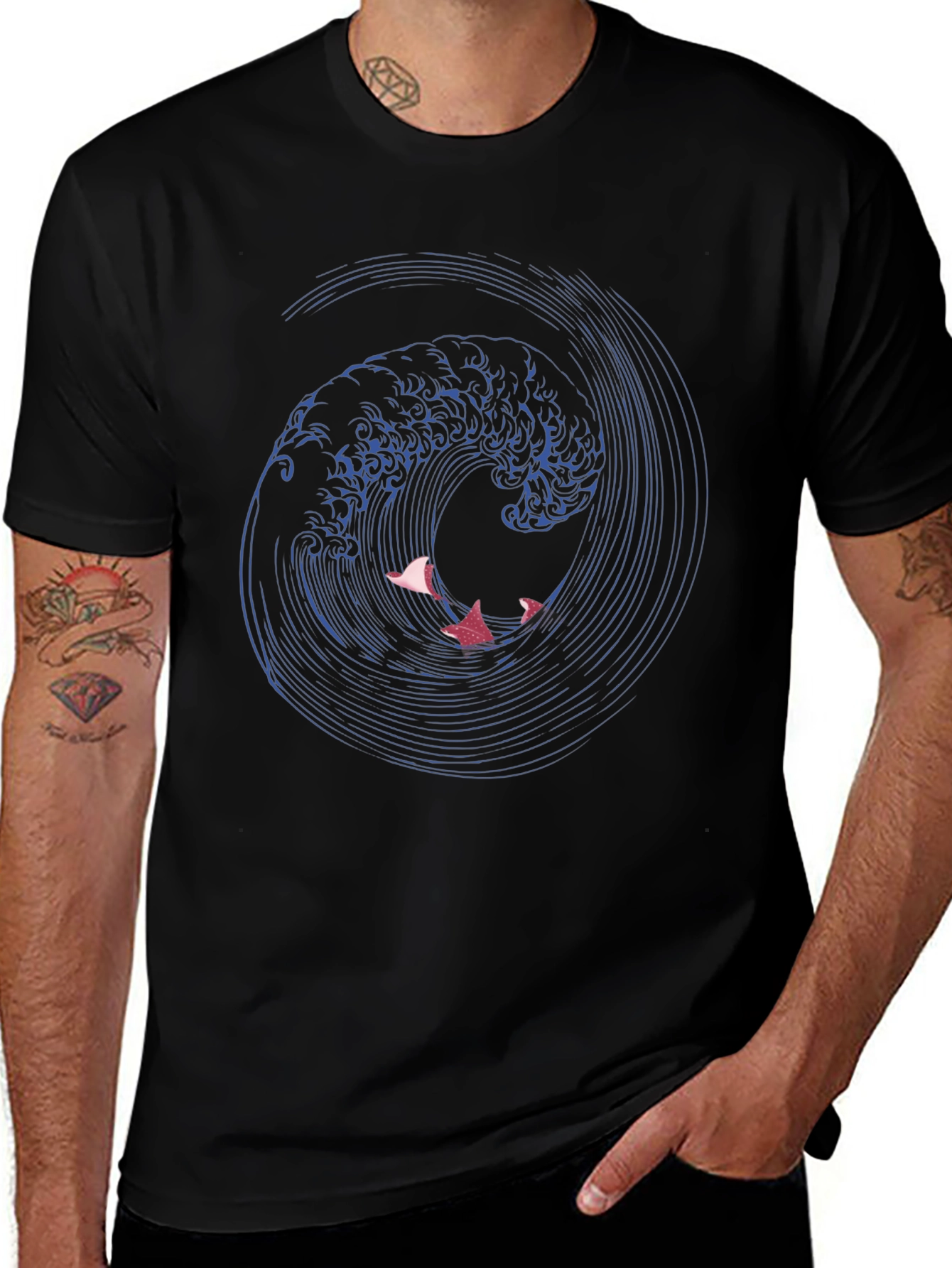 Ocean Wave Graphic Tee - Stylish Mens Black T-Shirt