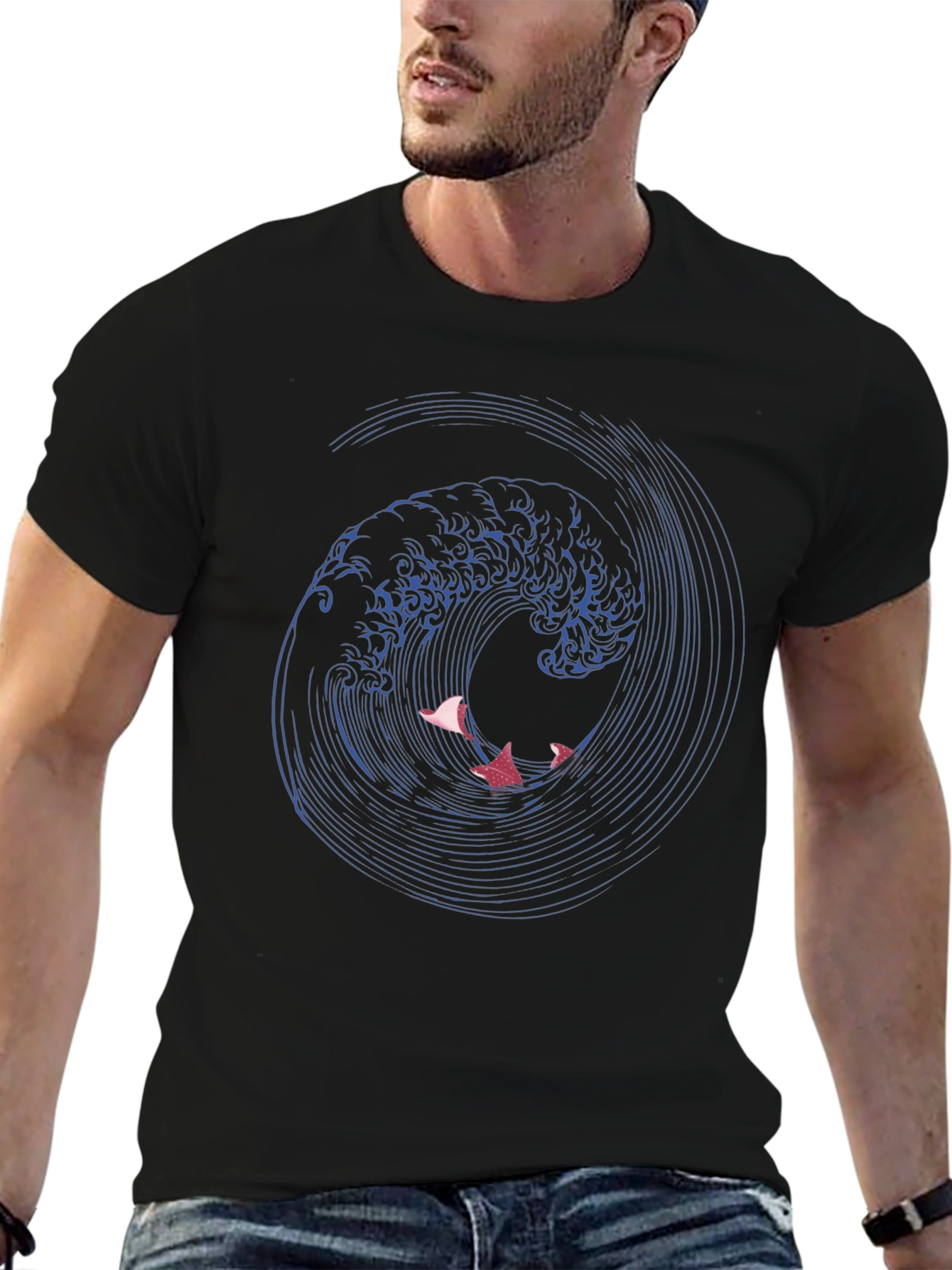 Ocean Wave Graphic Tee - Stylish Mens Black T-Shirt