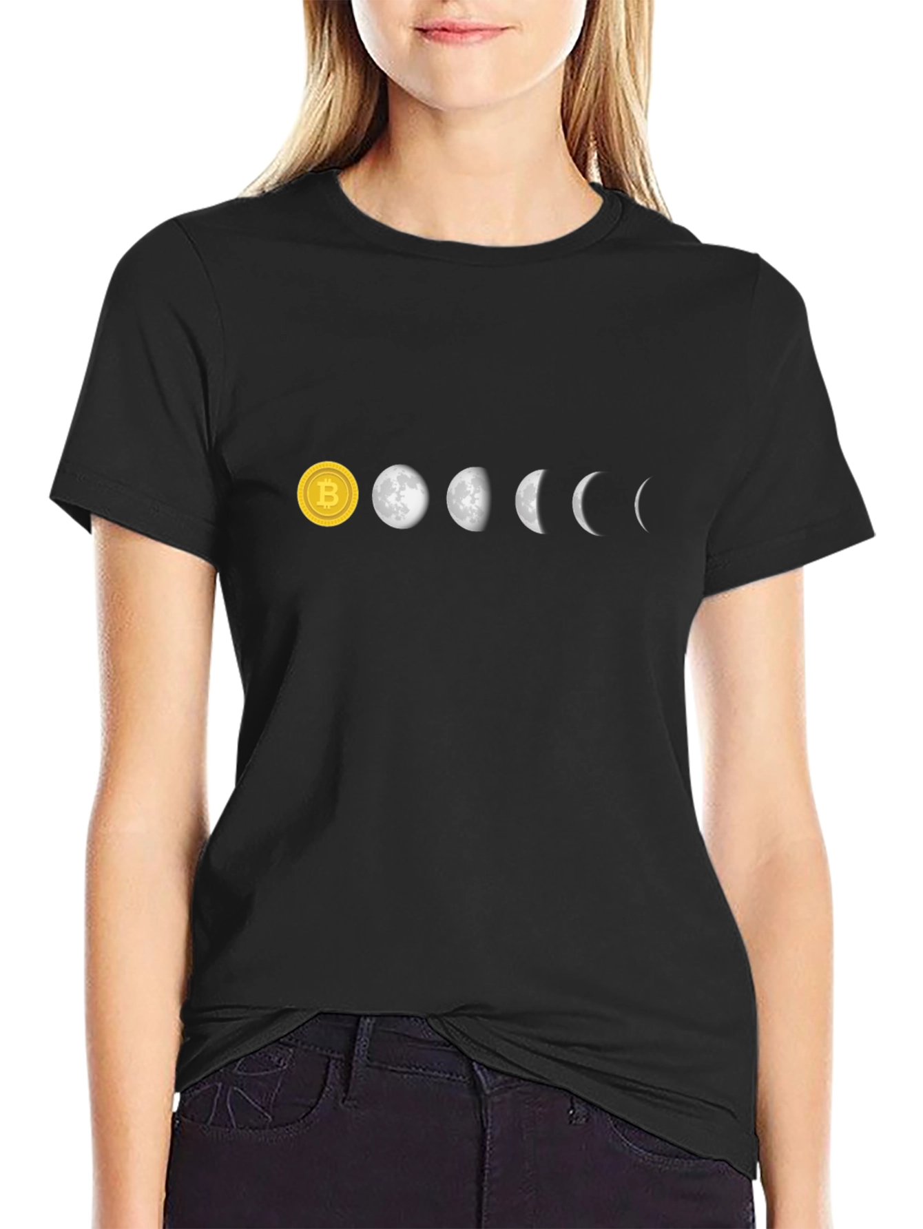 Bitcoin to Moon Phases Black T-Shirt