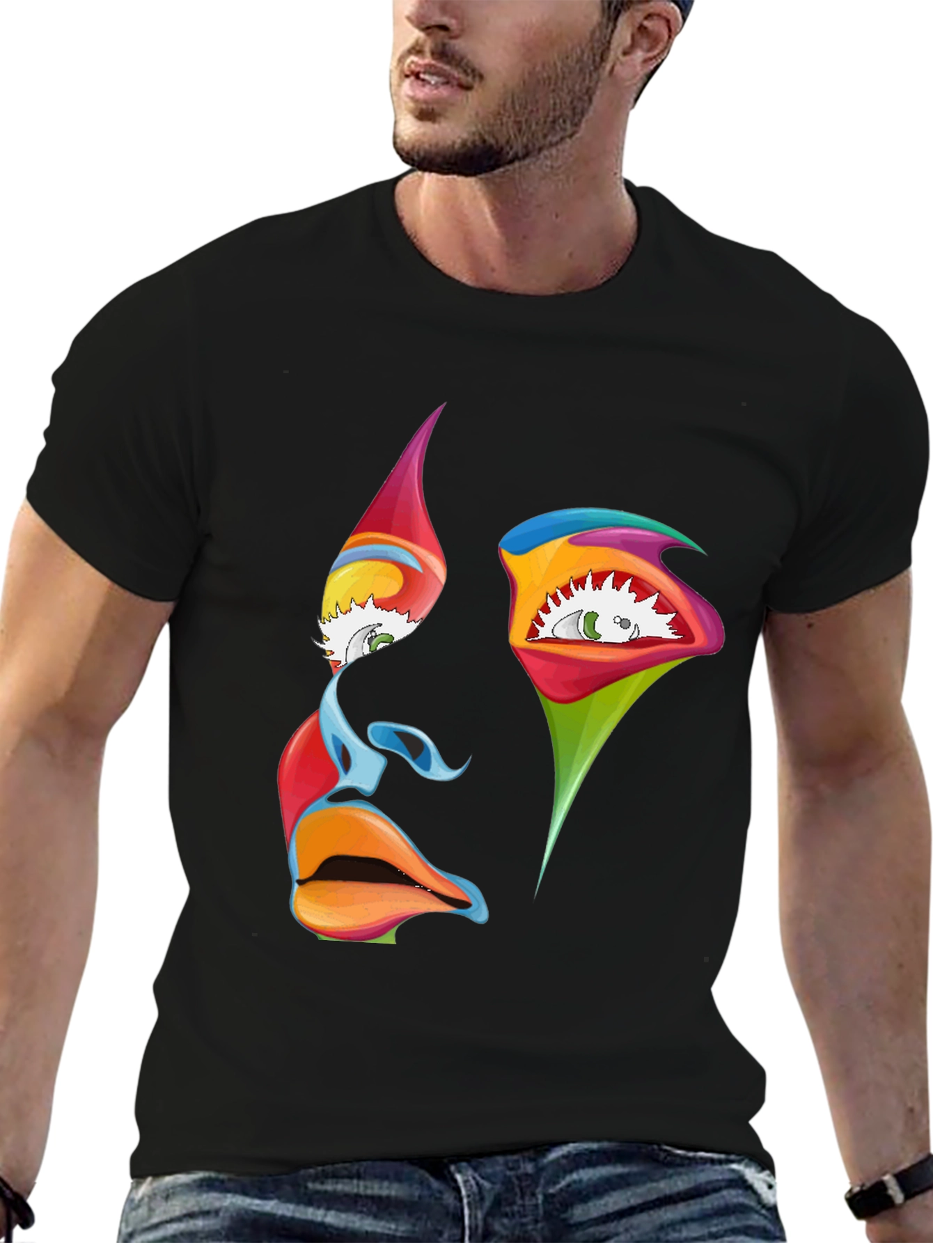 Abstract Face Graphic Black T-Shirt