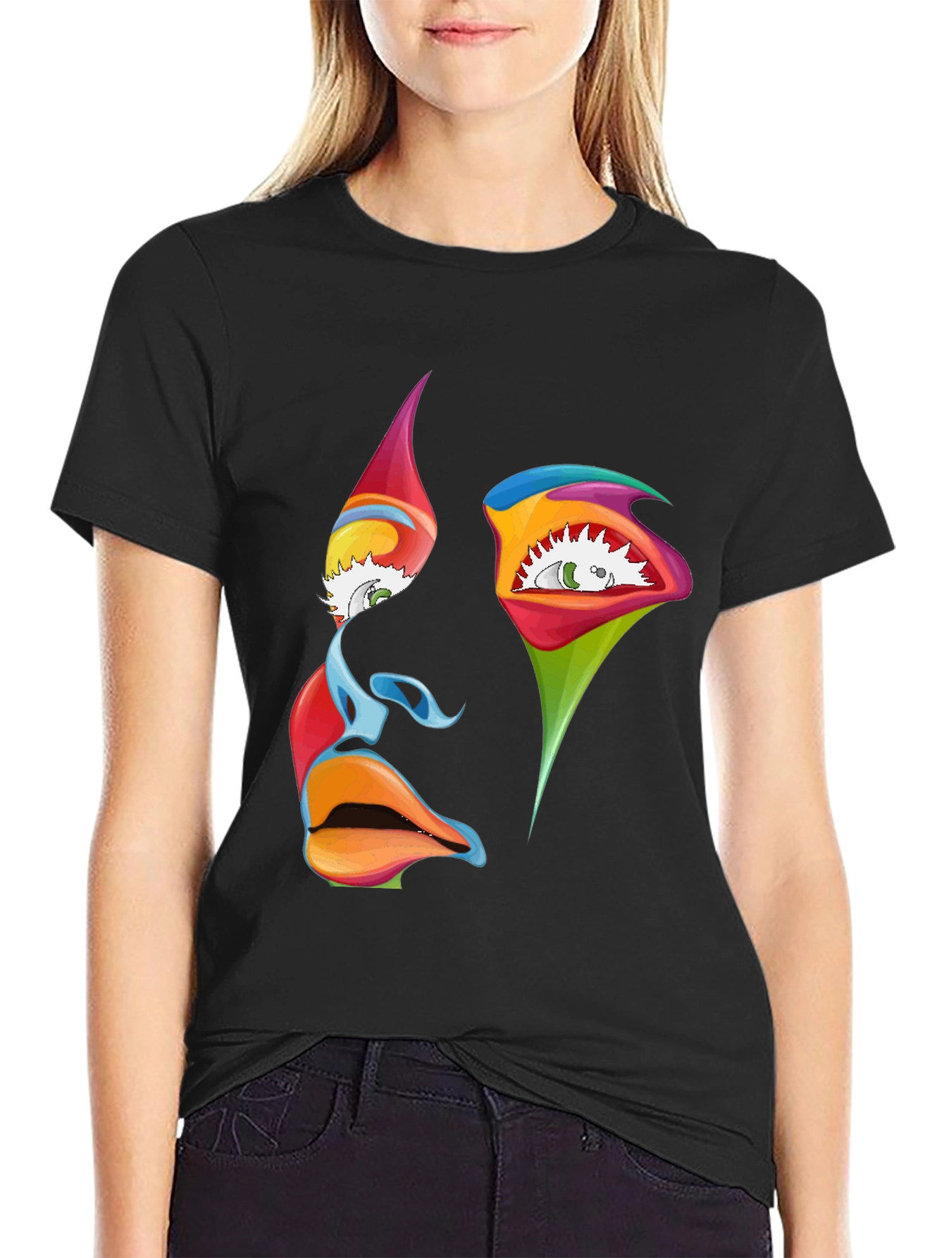 Abstract Face Graphic Black T-Shirt