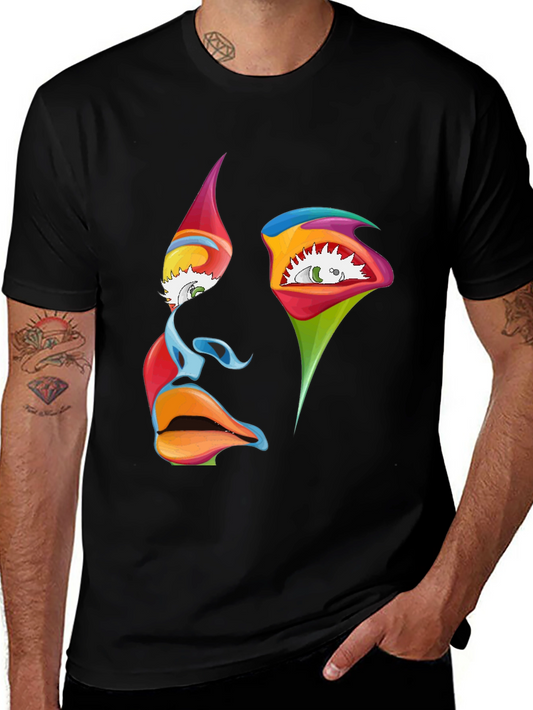 Abstract Face Graphic Black T-Shirt