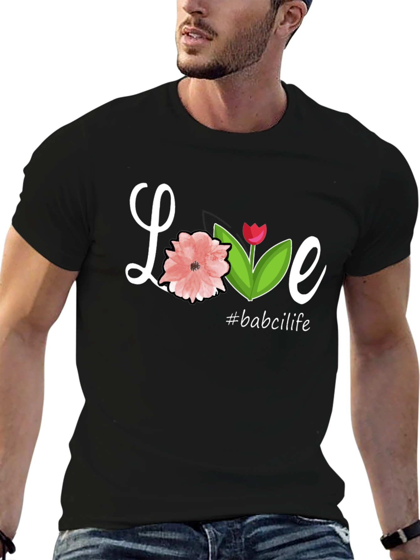 Love Floral Graphic Tee #babcilife Black Casual T-Shirt