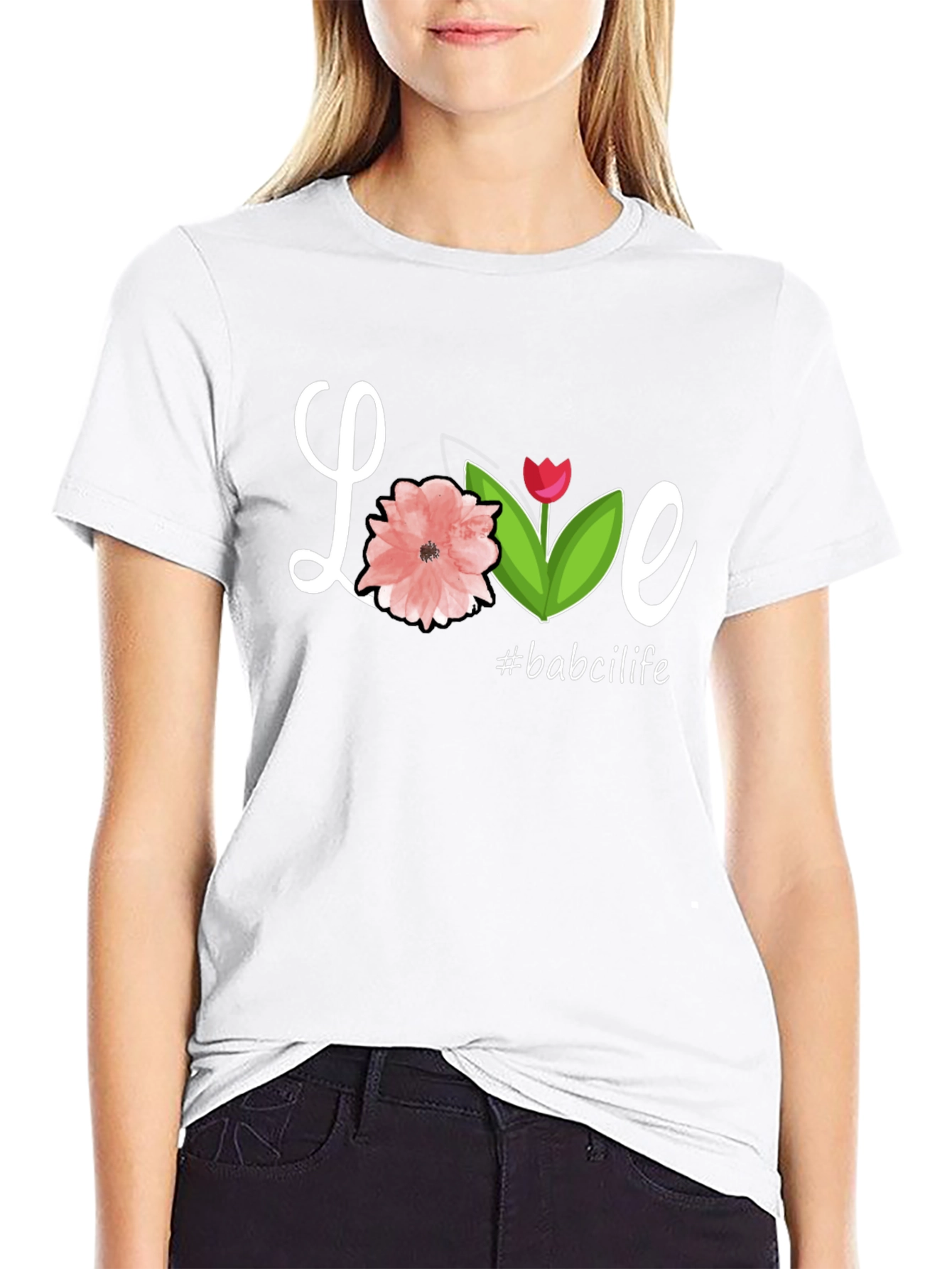 Love Floral Graphic Tee #babcilife Black Casual T-Shirt