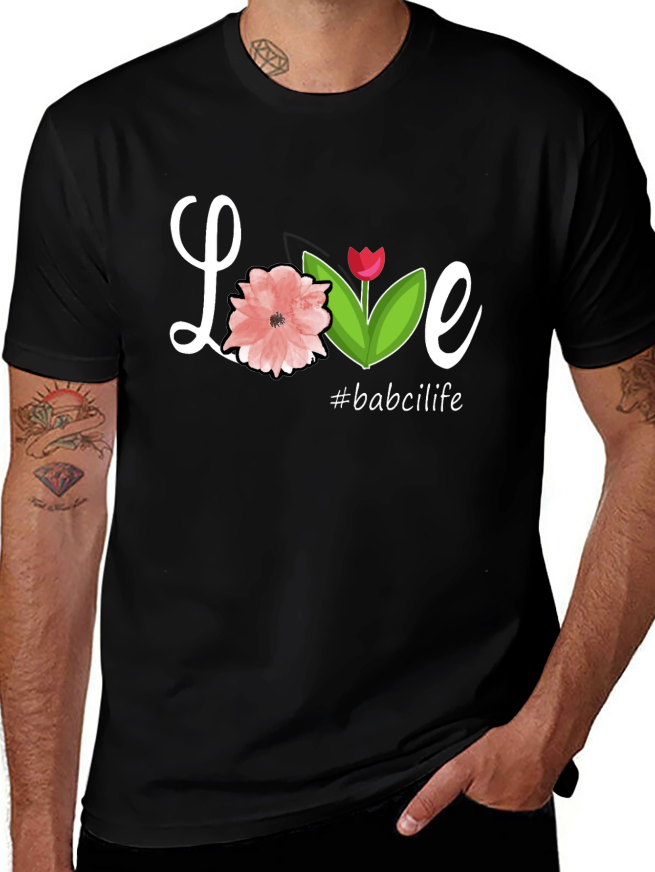 Love Floral Graphic Tee #babcilife Black Casual T-Shirt