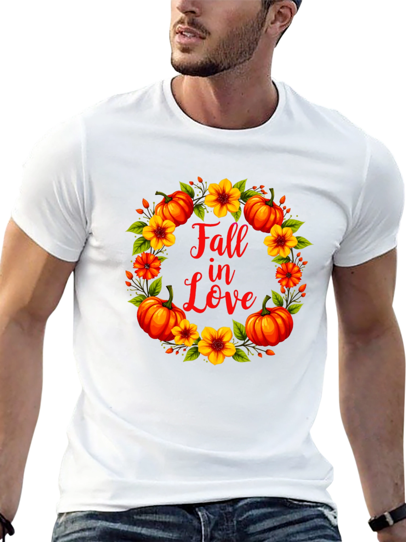 Fall In Love Pumpkin Floral Wreath Graphic Tee