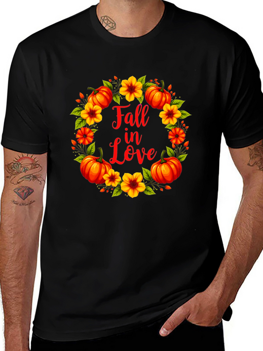 Fall In Love Pumpkin Floral Wreath Graphic Tee