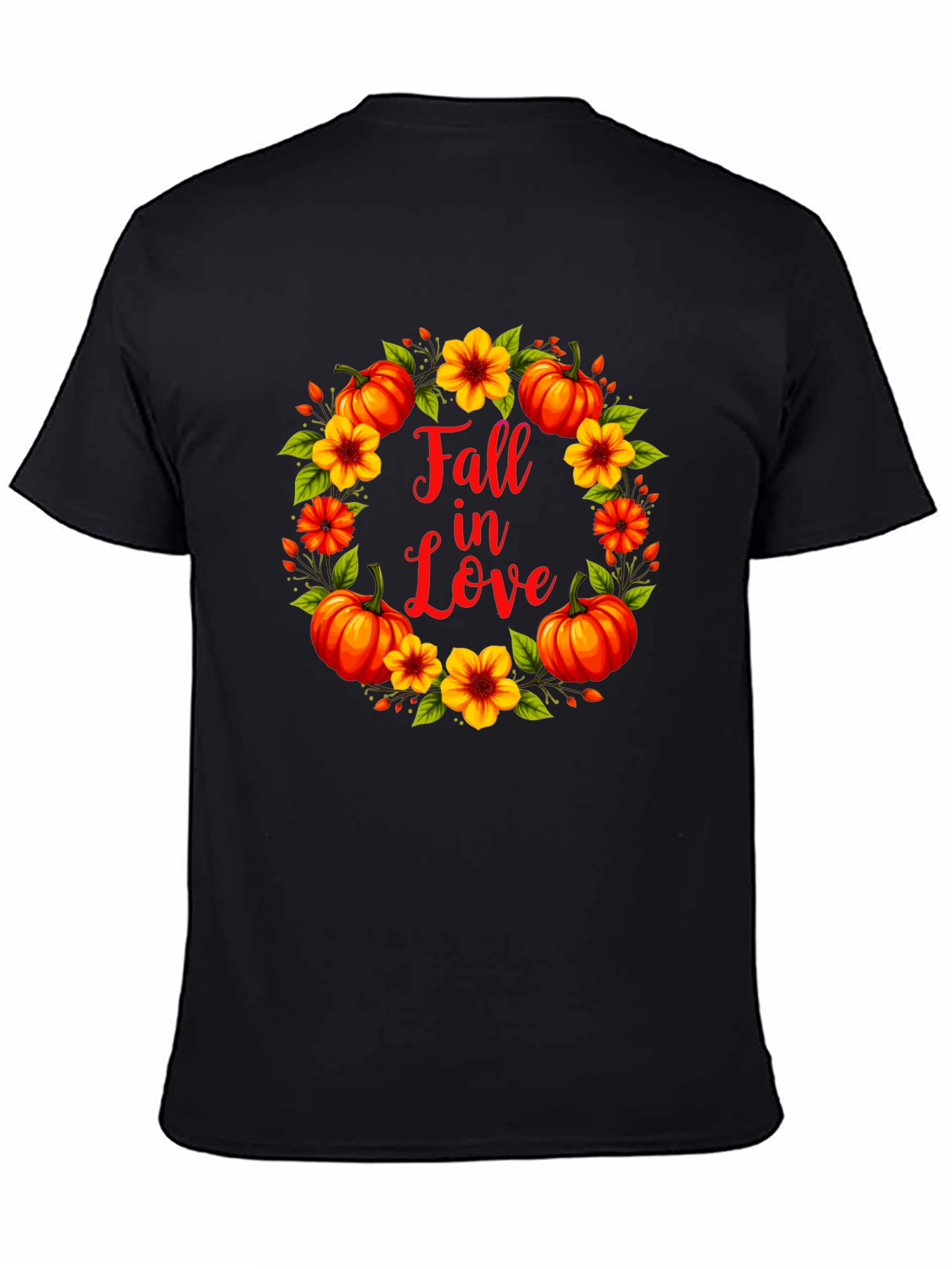 Fall In Love Pumpkin Floral Wreath Graphic Tee