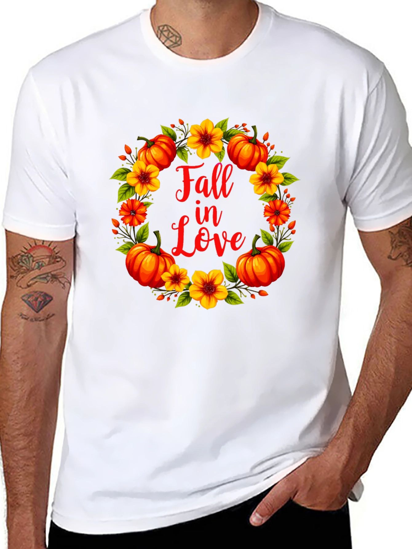 Fall In Love Pumpkin Floral Wreath Graphic Tee