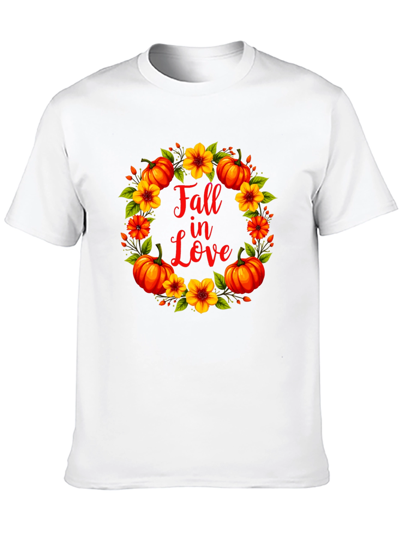 Fall In Love Pumpkin Floral Wreath Graphic Tee