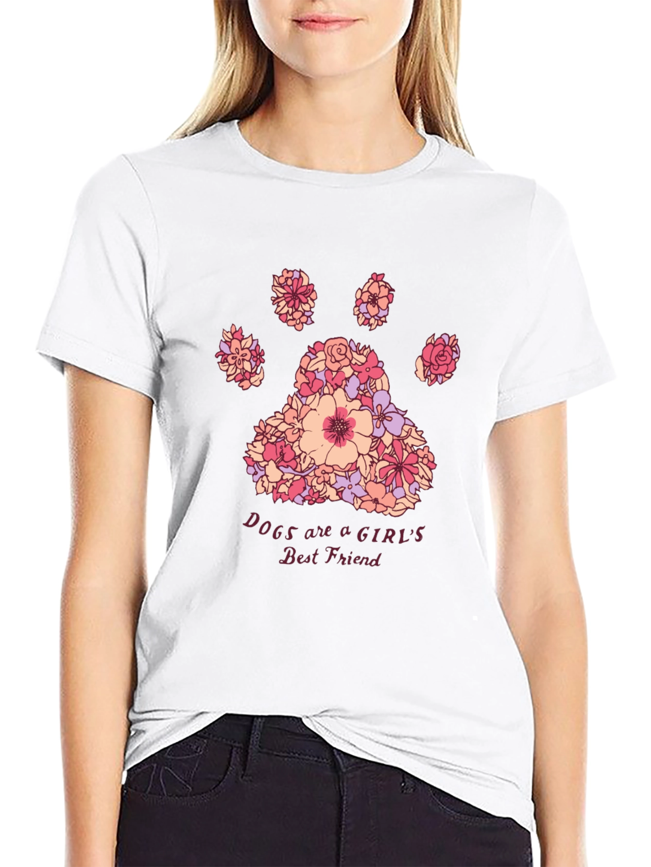 Floral Paw Print Womens Best Friend T-Shirt
