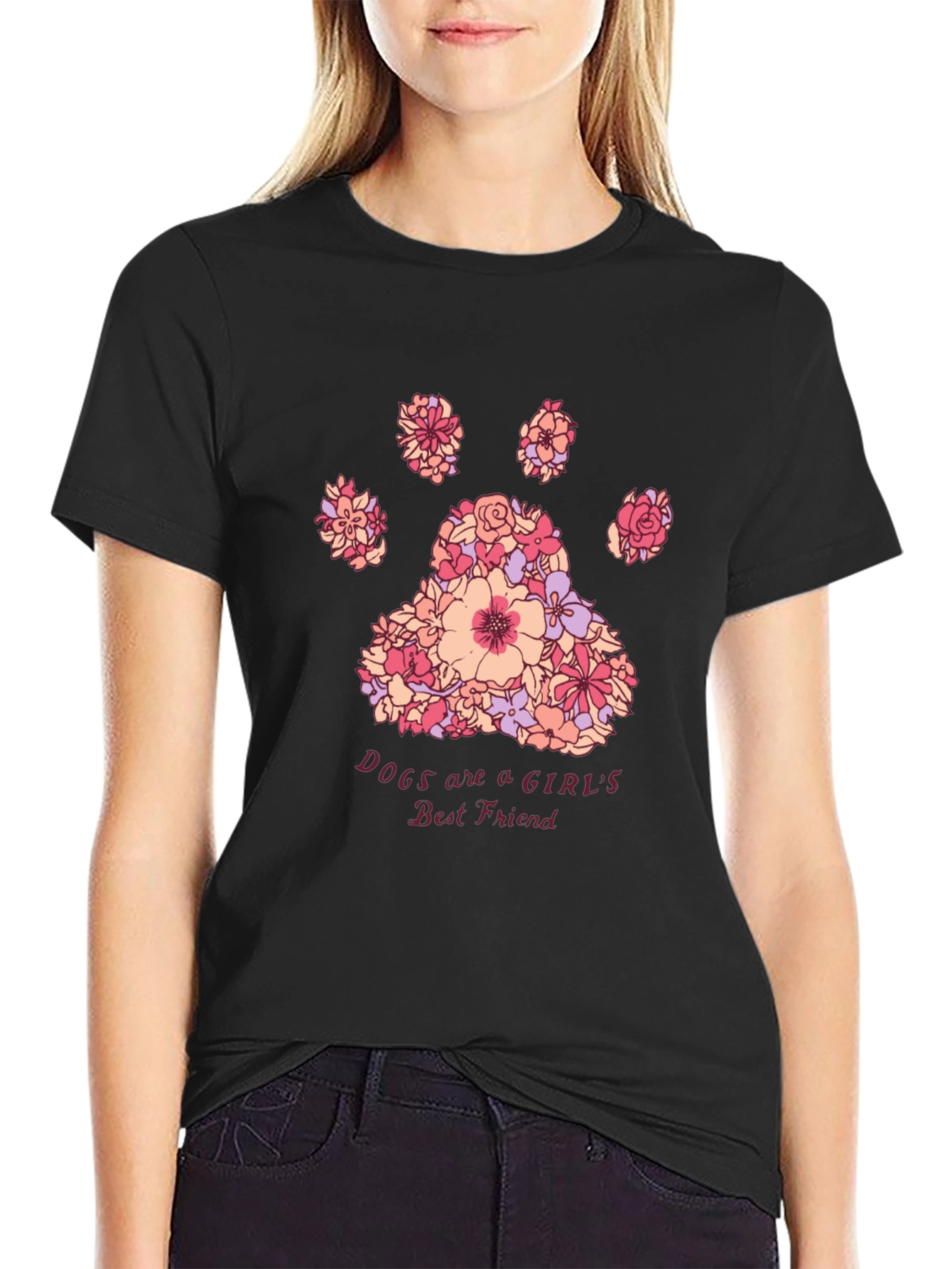 Floral Paw Print Womens Best Friend T-Shirt