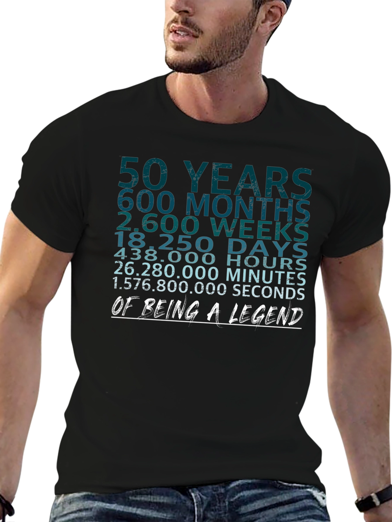 50 Years of Being A Legend Black Graphic Tee