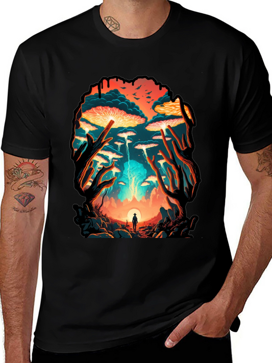 Enchanted Mushroom Forest Black Graphic Tee