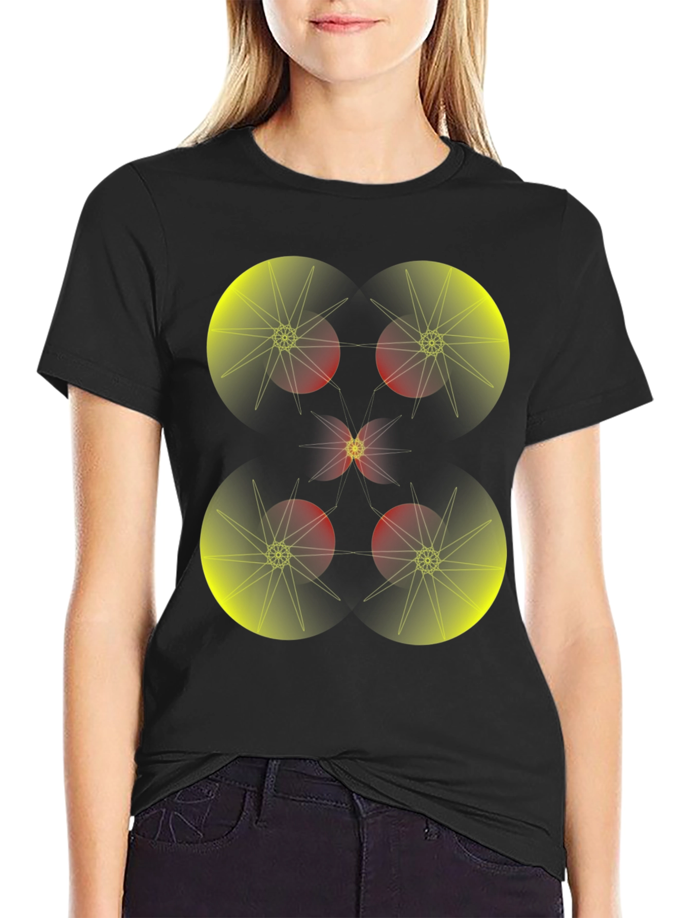 Geometric Starburst Graphic Tee - Black