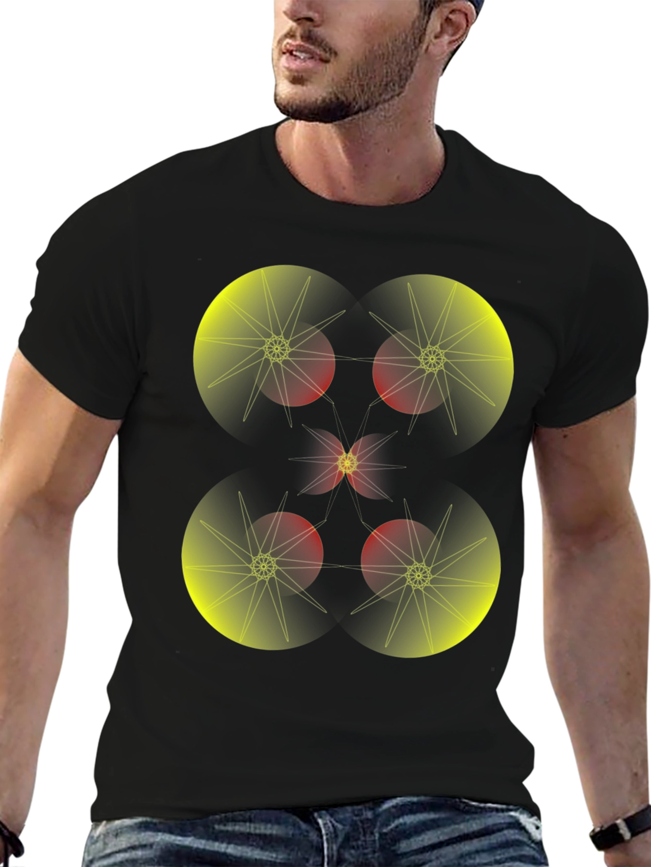 Geometric Starburst Graphic Tee - Black