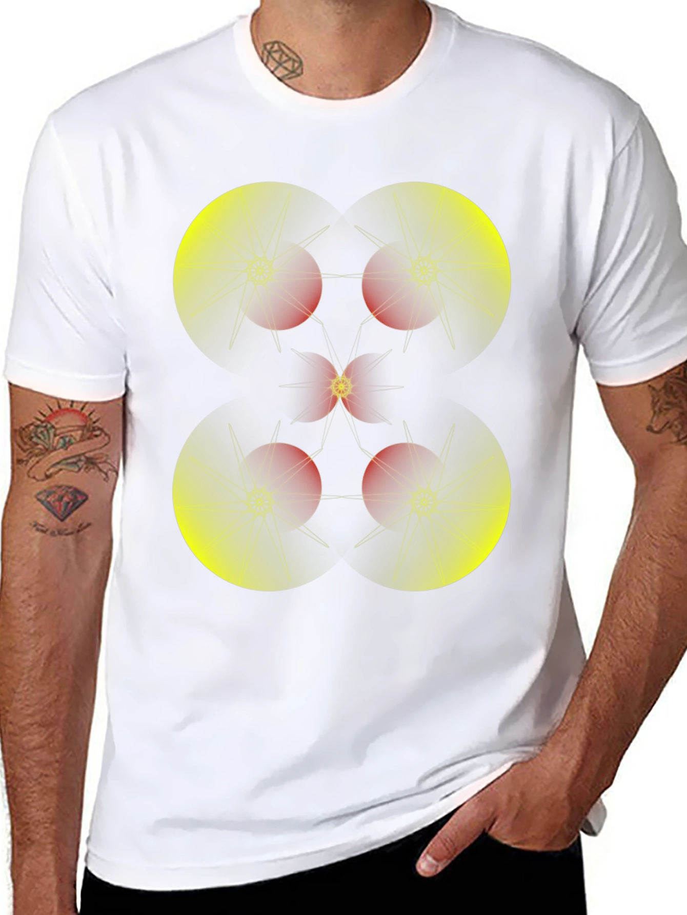 Geometric Starburst Graphic Tee - Black