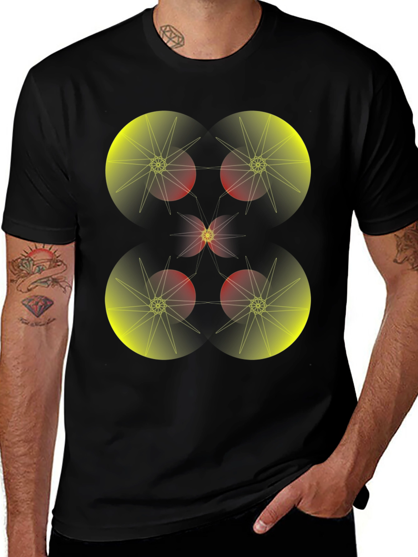 Geometric Starburst Graphic Tee - Black