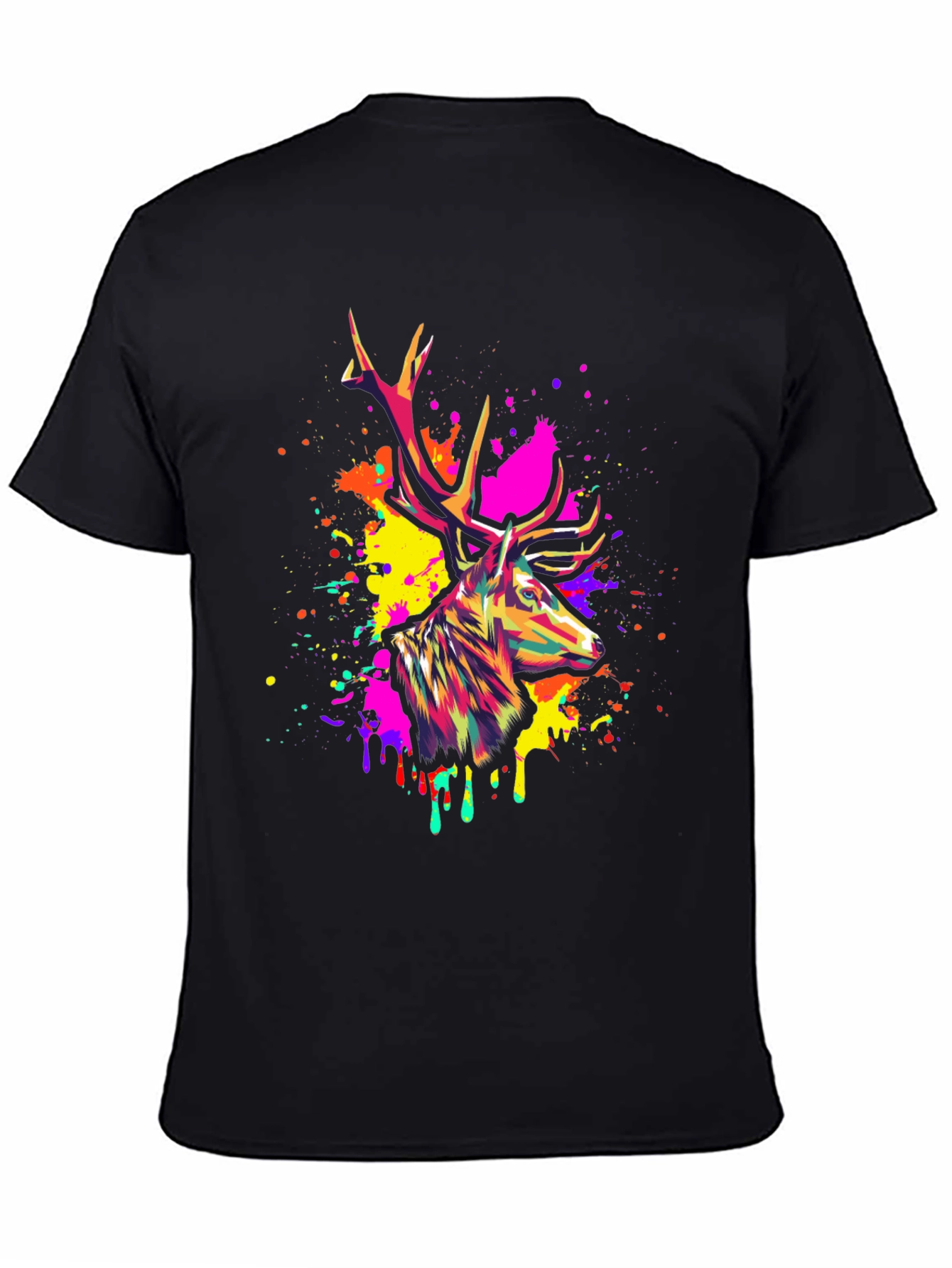 Vibrant Deer Graphic Tee - Mens Black T-Shirt