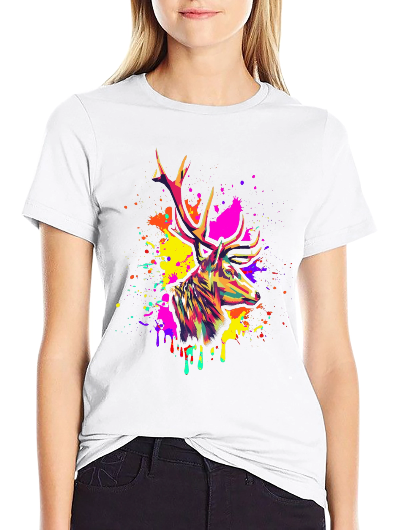 Vibrant Deer Graphic Tee - Mens Black T-Shirt