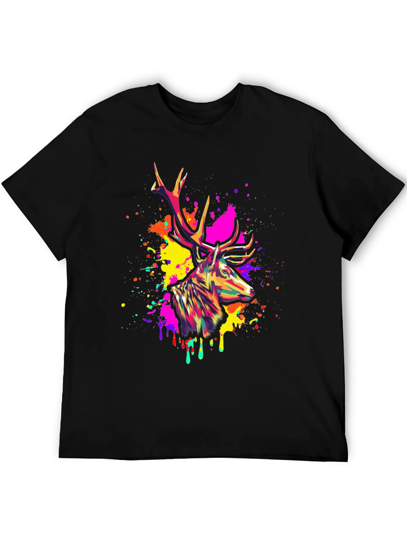 Vibrant Deer Graphic Tee - Mens Black T-Shirt