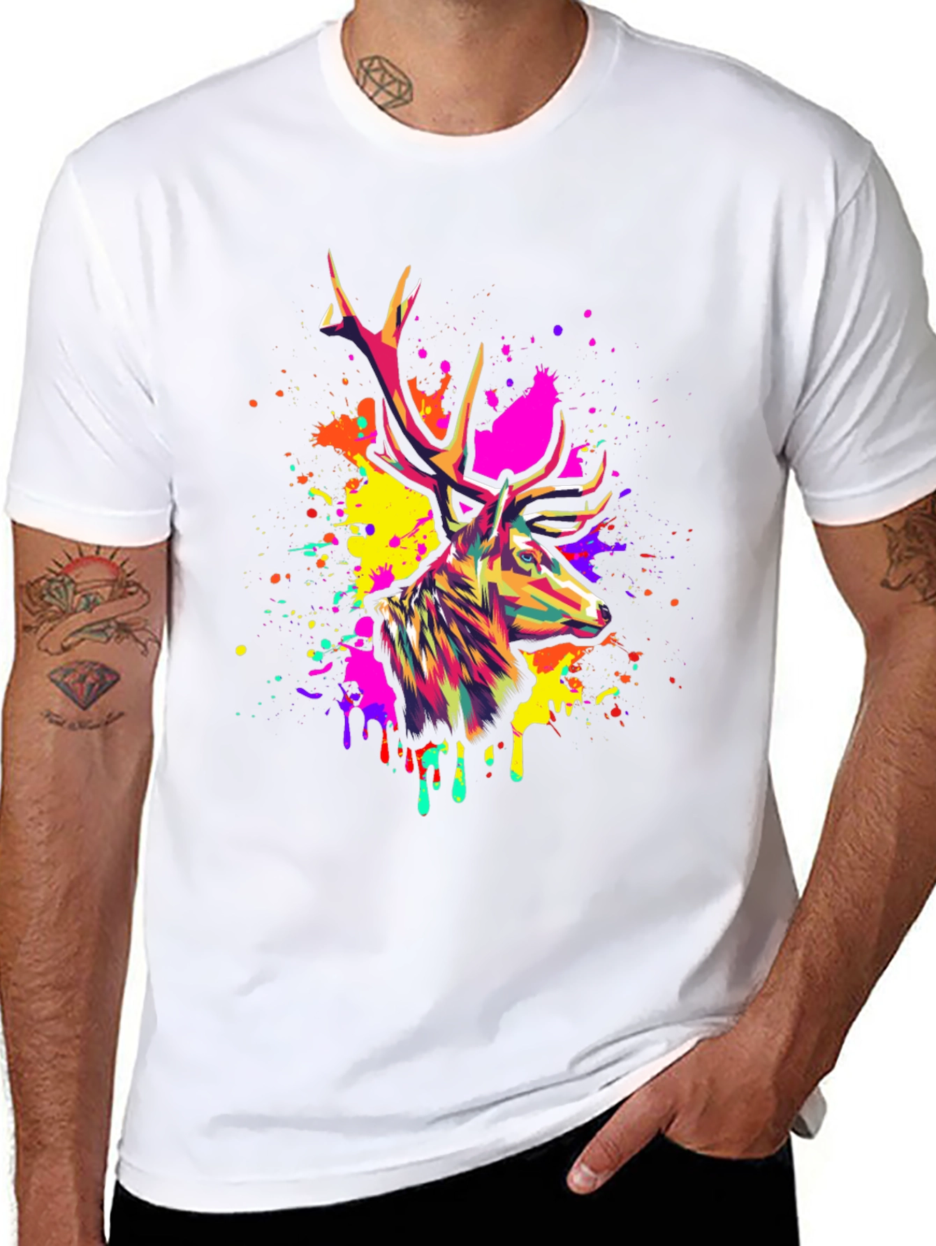 Vibrant Deer Graphic Tee - Mens Black T-Shirt