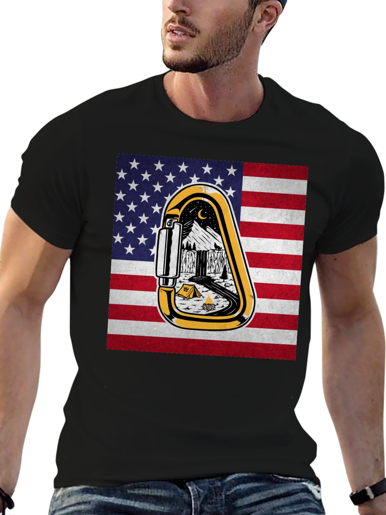 American Flag Camping Carabiner Graphic Tee