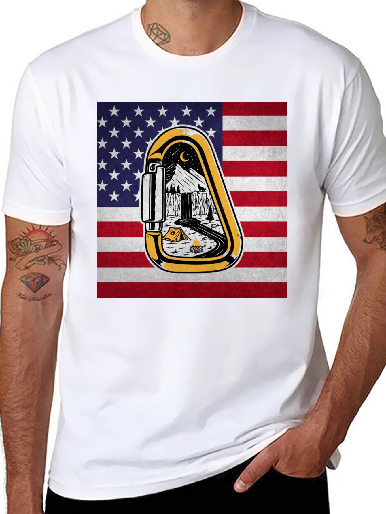 American Flag Camping Carabiner Graphic Tee
