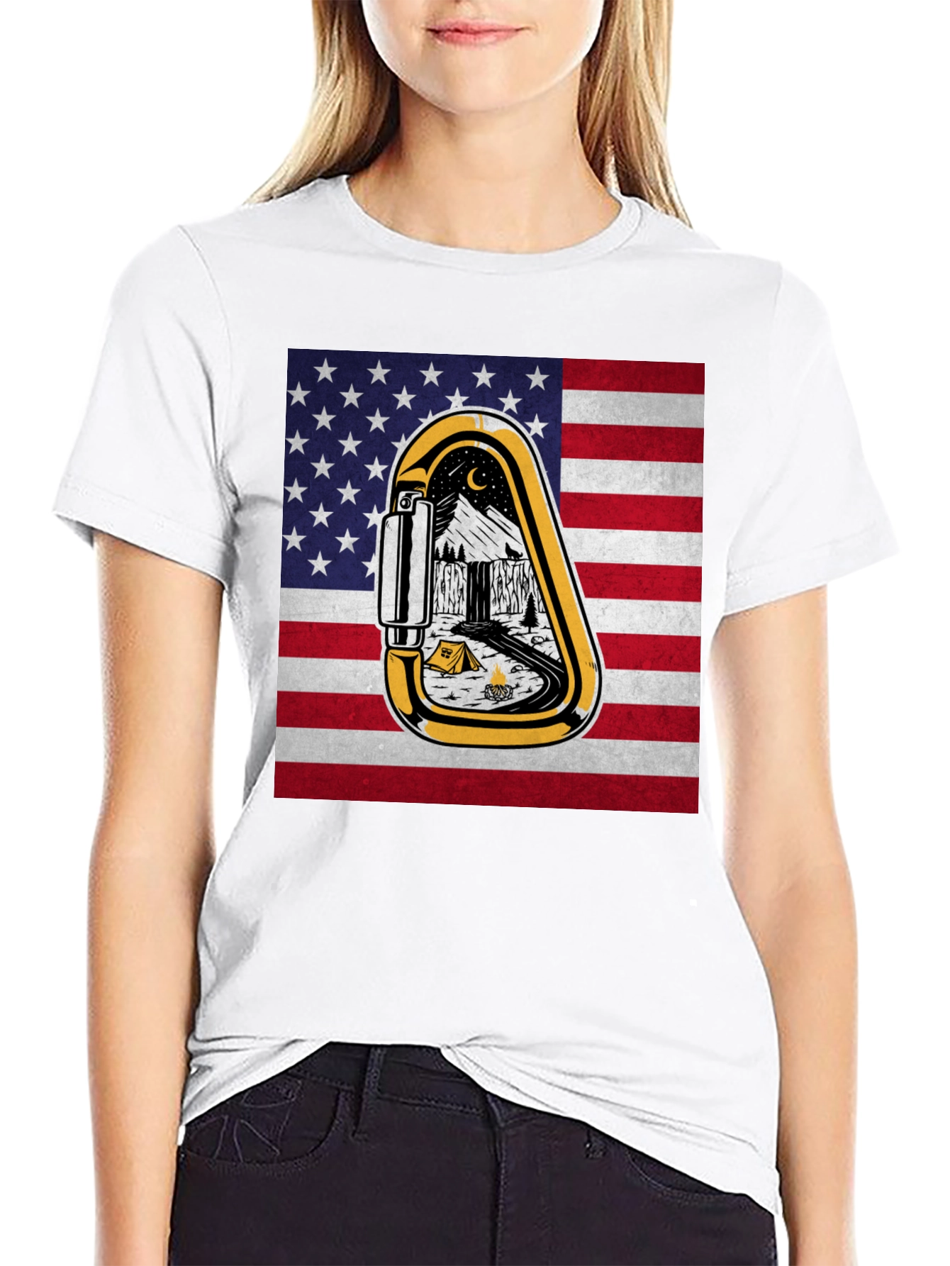 American Flag Camping Carabiner Graphic Tee