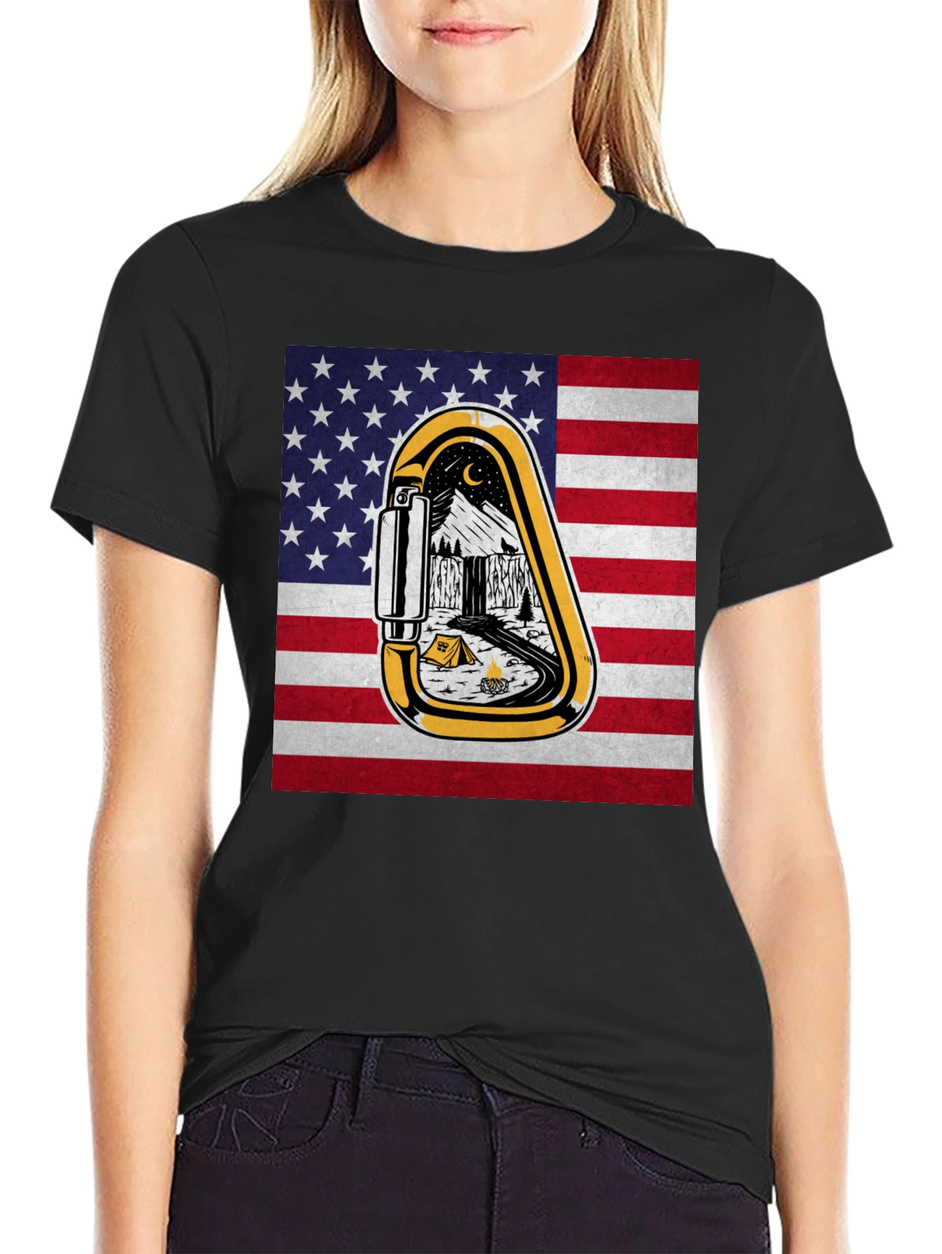 American Flag Camping Carabiner Graphic Tee