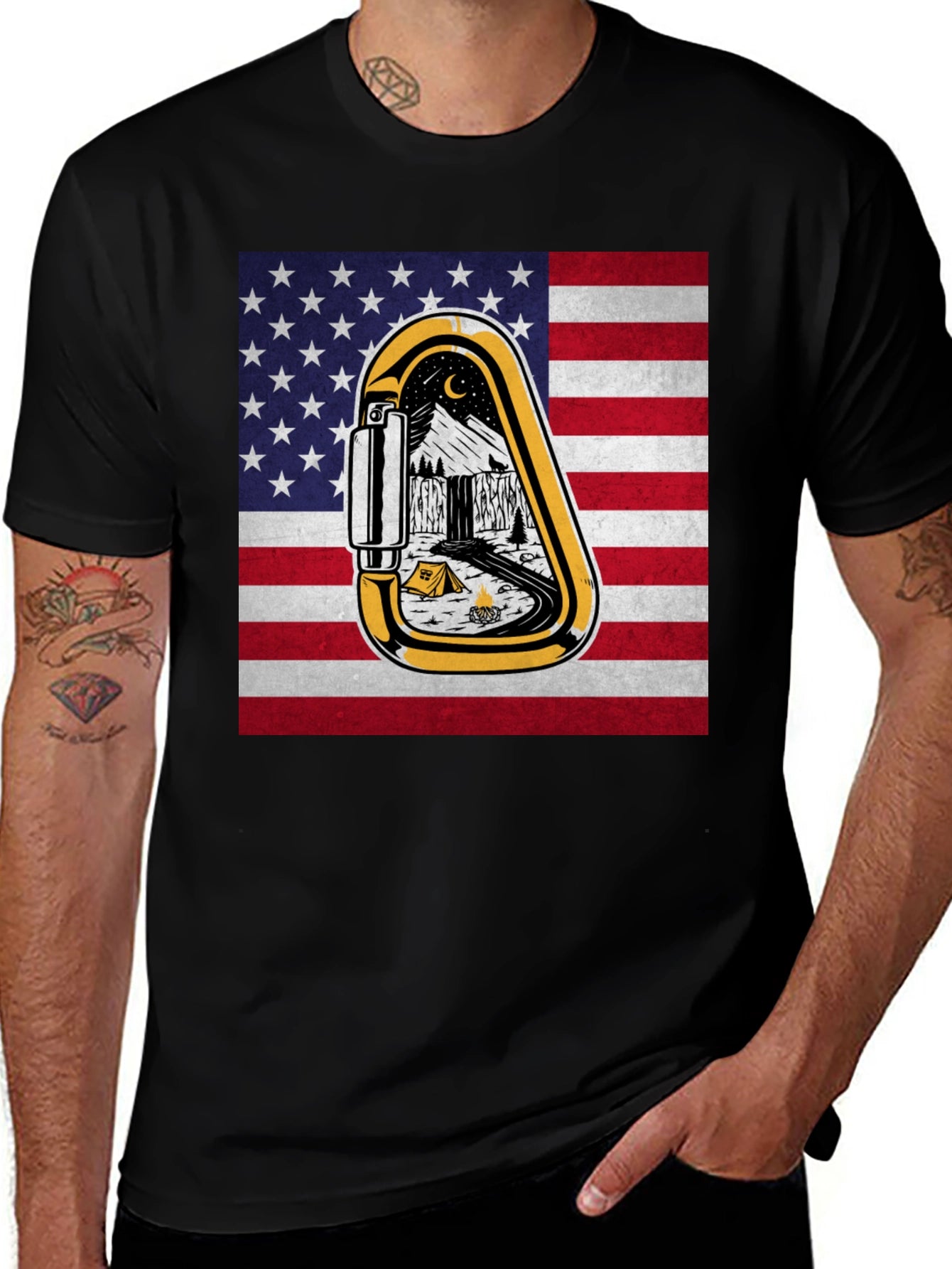 American Flag Camping Carabiner Graphic Tee