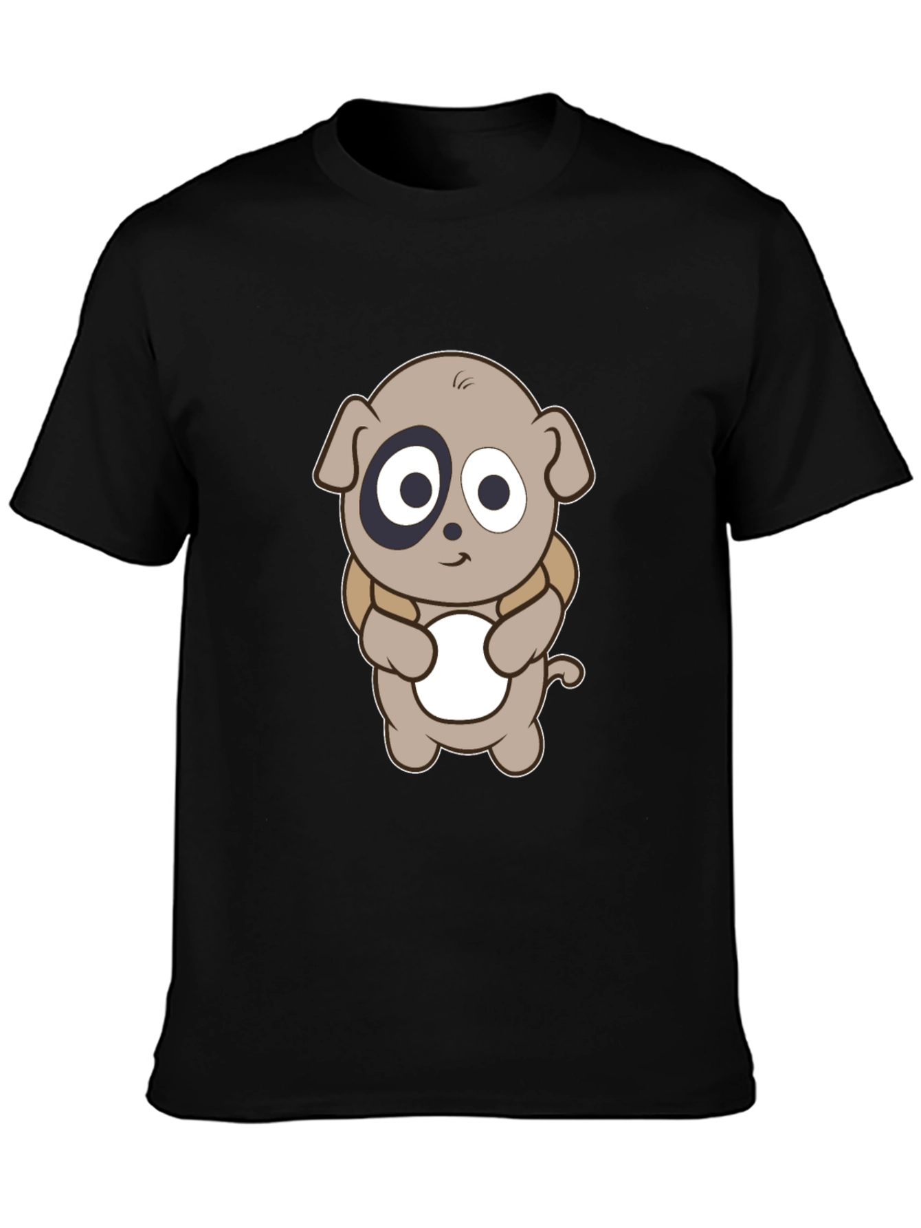 Cartoon Puppy Print Black T-Shirt