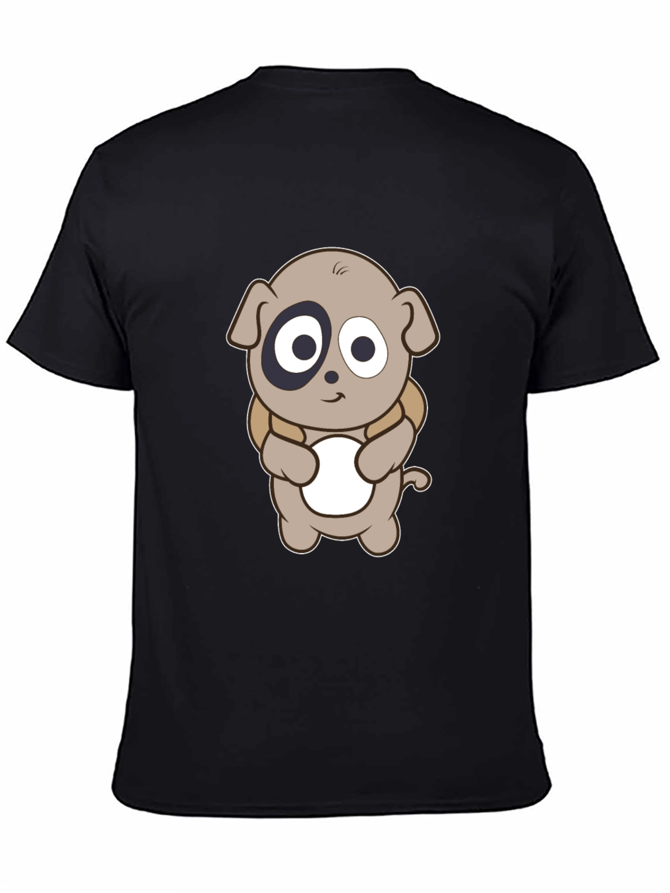 Cartoon Puppy Print Black T-Shirt