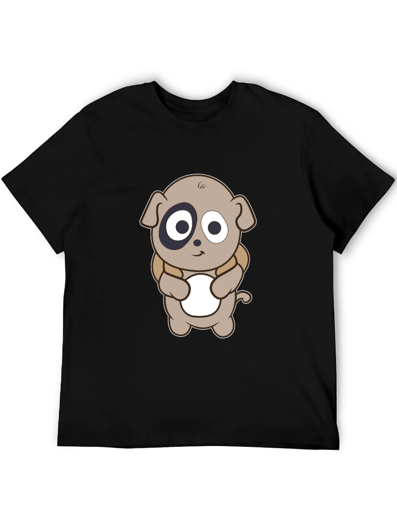 Cartoon Puppy Print Black T-Shirt