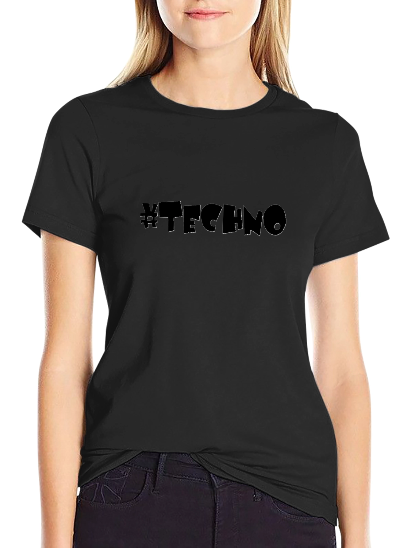 Black #Techno Graphic T-Shirt