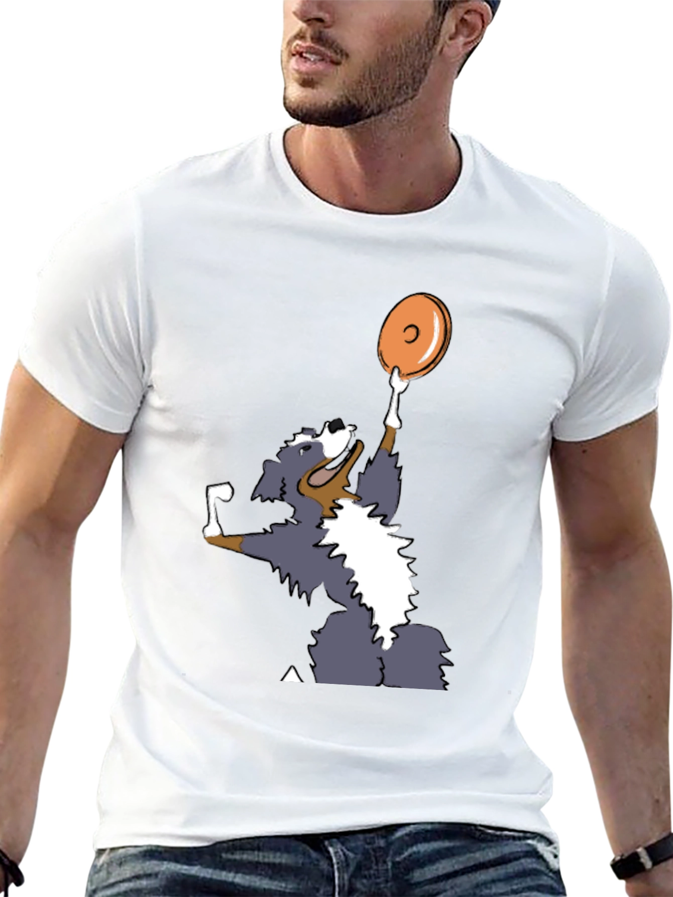 Dog Catching Disc Graphic Tee - Casual Style
