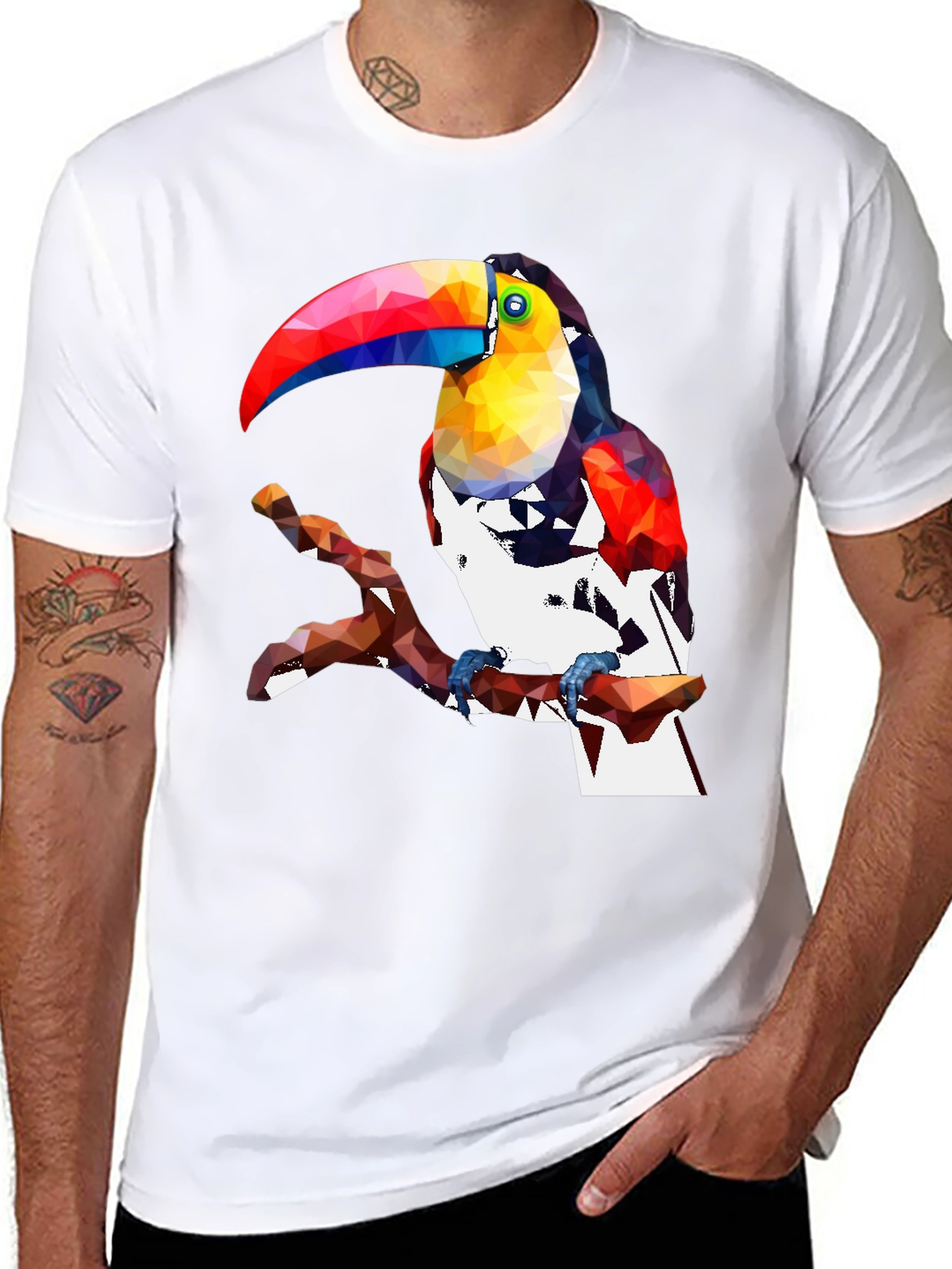 Geometric Toucan Graphic Tee - Stylish Black T-Shirt