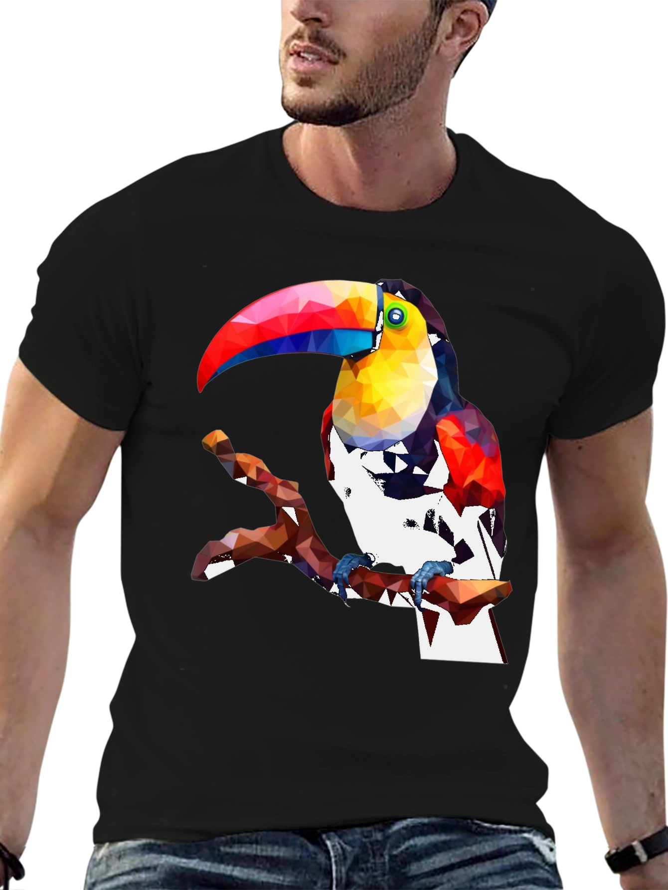 Geometric Toucan Graphic Tee - Stylish Black T-Shirt